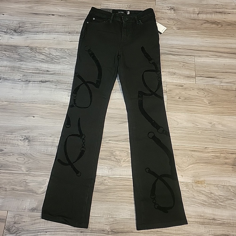 Lauren Ralph Lauren Jeans Womens 4 Black Denim High Rise Bootcut Equestrian NEW
